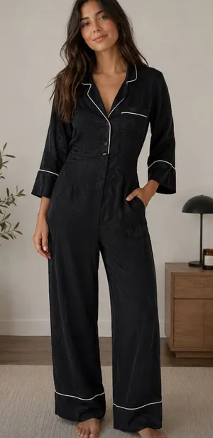 Reformation Black One Piece Satin Jumpsuit Pajamas Women’s 4 thumbnail 1