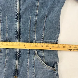 FP We The Free Jayde Flare Denim Jumpsuit Blue Zip Front Retro Romper Size L thumbnail 11