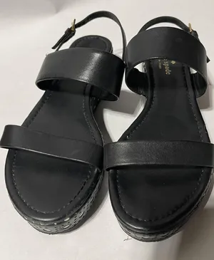 KATE SPADE black leather sandals with white‎ polka dot platforms size 8.5 thumbnail 1