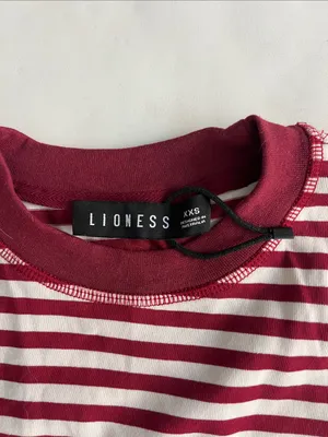 LIONESS Bloom Long Sleeve Top in Wine Stripe Red White XXS (Oversized) $69 thumbnail 6