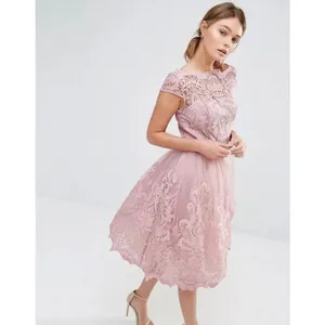 Chi Chi London Lace Premium Lace Midi Prom Dress With Bardot Neck In Mink thumbnail 5
