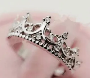 Silver Rhinestone Princess Crown Ring thumbnail 1