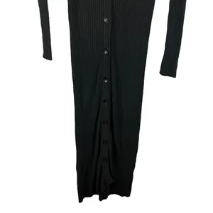 Olivaceous Black Ribbed Textured Long Sleeve Button Front Maxi Dress Women Sz S thumbnail 4
