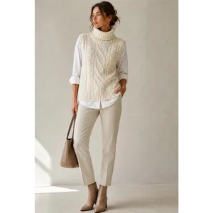 Banana Republic Womens Cable Knit Turtleneck Sweater Vest Cream Ivory XS/S thumbnail 2