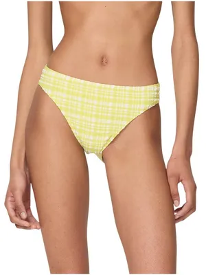 NWT Kate Spade Plaid High Cut Bikini Bottom S9D533 Nappa Cabbage Green Muti XS thumbnail 1