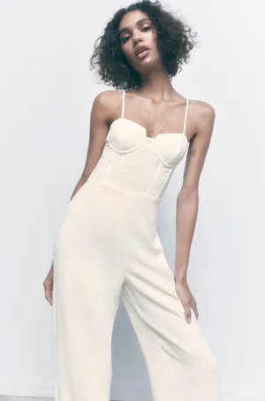 ZARA Nwt Bridal White Corset Bustier Romper Jumpsuit thumbnail 4
