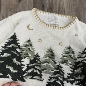 Vintage Christmas Tree Holiday beaded hand knitted sweater thumbnail 2
