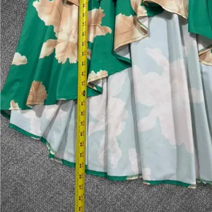 Green Floral Long Sleeve Hi Low Midi Dress With Waist Tie thumbnail 5