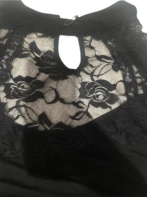 Lace Yoins Long Sleeve Scoop Neck Top - Black thumbnail 3