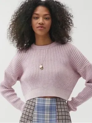 Urban Outfitters Ribbed Knit Cropped Sweater Lilac Size Small thumbnail 1
