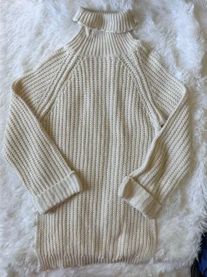 Cream White Turtleneck Knitted Sweater Womens Cozy Pullover thumbnail 1