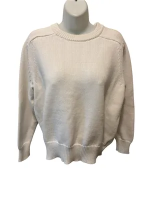 J Crew Relaxed White Cotton Blend Sweater Sz M Crew Neck Knit Summer Preppy thumbnail 2