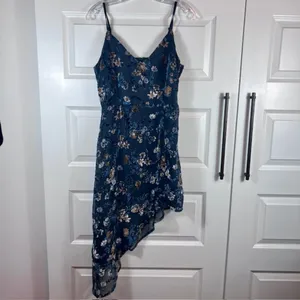 Lulus Blue Floral Asymmetrical Hem Slip Dress Size M thumbnail 2