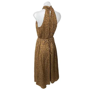 Banana Republic Brown Silky Satin Sleeveless Leopard Print Midi A Line Dress XS thumbnail 4