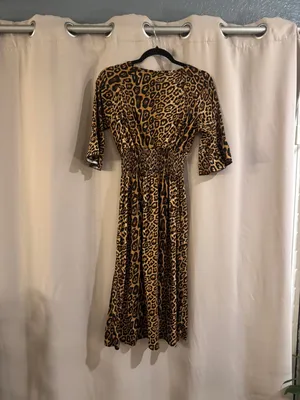 Sign Here Leopard Print Smocked Waist Midi Dress - Brown thumbnail 2