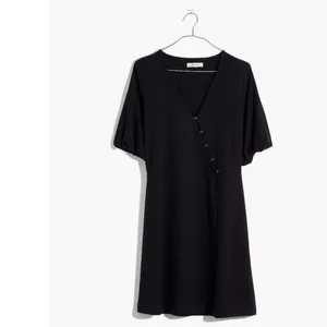 Madewell Black Cross Front Button Mini Dress 90s Minimalist thumbnail 3