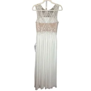 NEW Dress the Population gorgeous flowy white tan wedding formal dress sz S‎ thumbnail 2