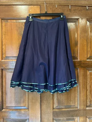 Marc Jacobs Silk Blend A-Line Skirt Navy Blue Sequin Trim Womens Sz 2 Midi Flowy thumbnail 2