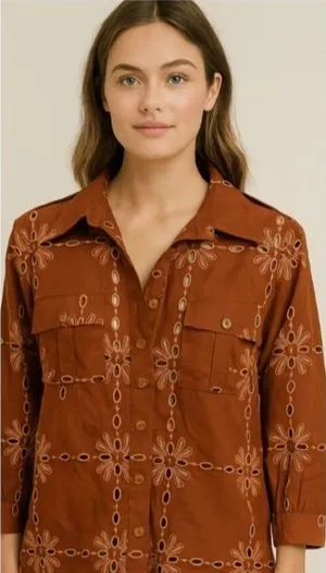 Anthropologie NWT Eva Franco Women Small Josie Eyelet Shirt Western Cowgirl Boho thumbnail 1