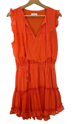 Adrienne bright orange sleeveless summer‎ sundress women's size large frilly thumbnail 1