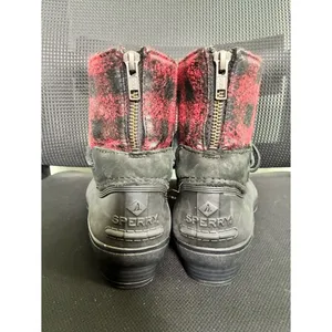Sperry Top-Sider Saltwater Duck Rain Boots Women's Size 9 Red Black Plaid thumbnail 3