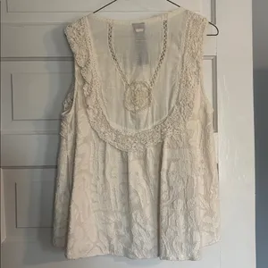 New Romantics Free People Elegant Cream Lace Sleeveless Top thumbnail 5
