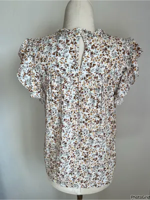 Reformation Jeans Floral Ruffle Short Sleeve Top Small thumbnail 2