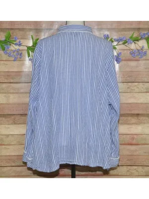 Retro Modcloth Blue Striped Lace Trim Long Sleeve Top Peter Pan Collar Size 4X thumbnail 7