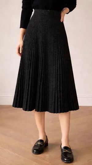 Vintage 60s Campus Casuals Wool Pleated Midi Skirt Black Confetti Fleck Size XS thumbnail 1