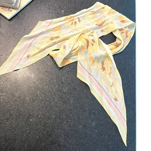 Pastel butter yellow silk scarf floral hair tie head bad accessory neck tie thumbnail 2