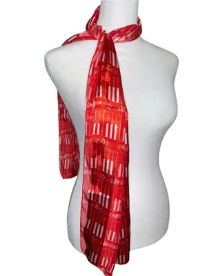 Red musical Patterned Women's Neck Scarf thumbnail 4