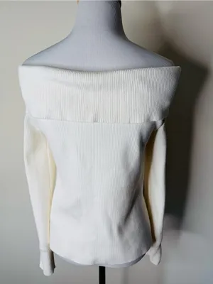Abercrombie Cream Off Shoulder Ribbed Sweater NWT L thumbnail 6