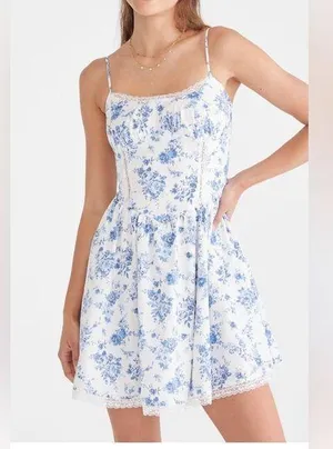 Aeropostale Blue and White Sleeveless Midi Sundress thumbnail 1