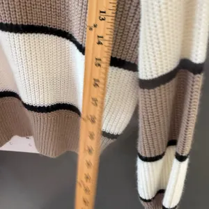 SheIn Preppy Womens Striped Mock‎ Neck Chunky Knit Sweater Beige Cream Black Size M thumbnail 7
