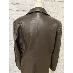 ALFANI Brown GENUINE LEATHER JACKET COAT Button Front Women's Large thumbnail 5