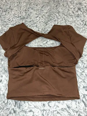 SheIn NWOT Brown Twist Open Back Square Neck Active Top thumbnail 4