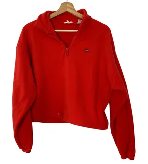 Levi's‎ neon orange red pullover quarter zip sweater women's size large fleece thumbnail 1