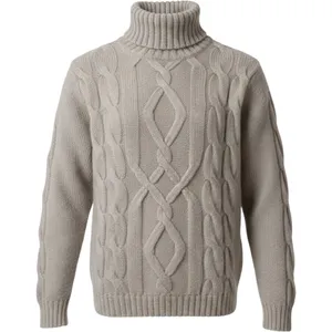 VTG Women Wool Mohair Cable Knit Turtleneck Sweater M Taupe Handknit Chunky thumbnail 1