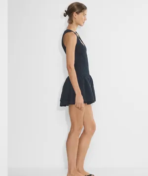 Aritzia Wildred Navy blue Smocked drop-waist V-neck mini dress thumbnail 3