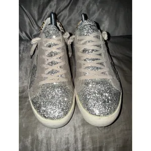 Mi.iM Silver Glitter Star Sneaker Leopard Low Top Womens 9 Y2K Glam Sparkle thumbnail 2
