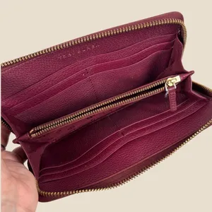 Tory Burch Pebbled Leather Zip Around Continental Wallet Burgundy Logo Clutch thumbnail 3