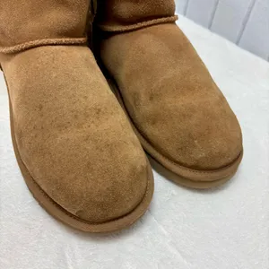 UGG CLASSIC MINI‎ BAILEY BOW PUNK PLAID CHESTNUT BOOTS Vibrant Fur Lining Size 9 thumbnail 3