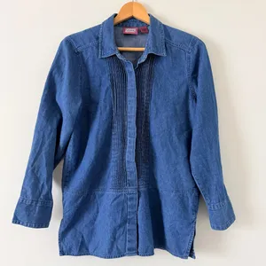 Vintage Blue Denim Button Down Shirt Size M thumbnail 2