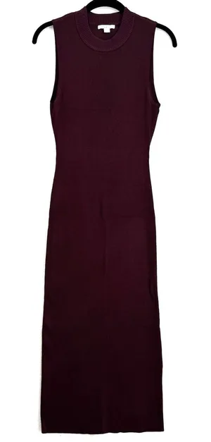 Bar III Ribbed Knit Dress Womens Large Burgundy Open Back Bodycon Midi Maxi Fall thumbnail 1