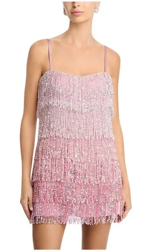 NWT Aqua X Salvatore Rizza Womens Tiered Ombre Fringe Mini Dress IDO14332 Pink M thumbnail 1