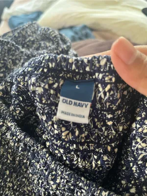 Old Navy 100% Cotton Navy Blue Floral Smocked Midi Dress Large Coastal thumbnail 8
