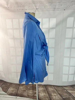 Hello Molly Blue New Perspective Satin Long Sleeve Mini Shirt Dress Size Medium thumbnail 4