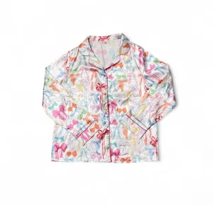 Colorful Bow Print Satin Pajama Set Multiple Size M thumbnail 2