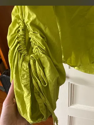 Anthropologie Pilcro Chartreuse Green Poplin Drawstring Sleeve Blouse thumbnail 7