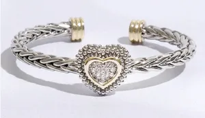 Heart Station Design Braided Bangle Bracelet Silver thumbnail 1